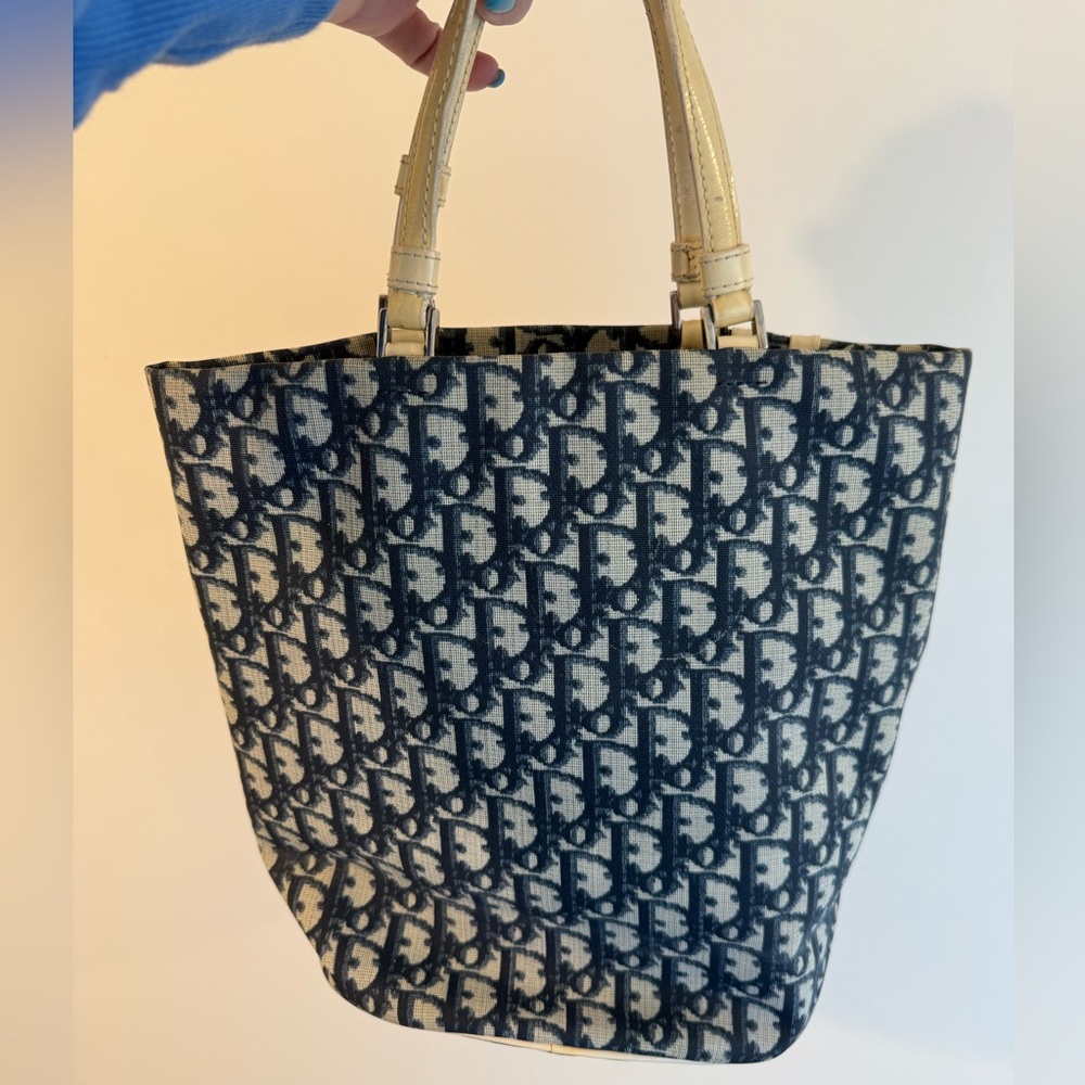 Vintage Dior Monogram Coated Canvas Trotter Tote with Blue and Cream Accents - Picture 9 of 15